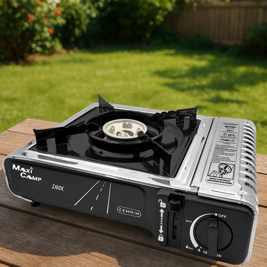 MaxiCamp - Campingkooktoestel INOX - 2100 W - met grillplaat en koffer — afbeelding 3