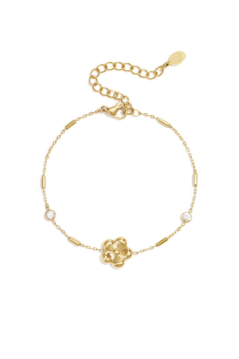Liva - Zirkoon Bloem Armband - Stainless Steel - - Zilver