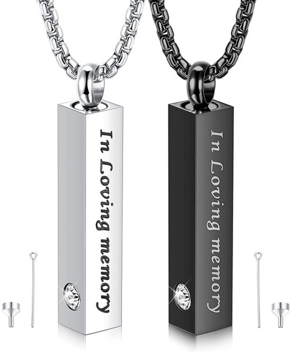 Urn Ketting - Zilver/Zwart Kubus - Medaillon voor As - Sieraden voor Vrouwen - Geschenkset met Fluwelen Zakje - 240 Dagen Garantie - Herinneringssieraad