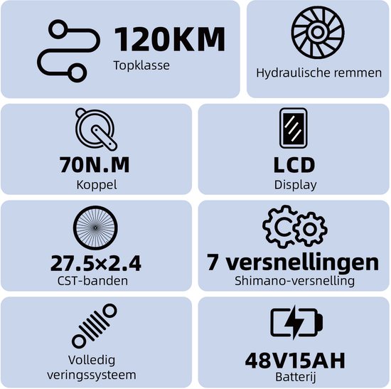 27,5 inch Elektrische Fiets - Full Suspension Elektrische Mountainbike -Softtail Frame - 120 km Actieradius - 720Wh Grote Accu(48V 15Ah) - 70Nm Krachtig Koppel - Hydraulische Schijfremmen - Shimano 7 Versnellingen - Elektrische Stadsfiets - Wit — afbeelding 4