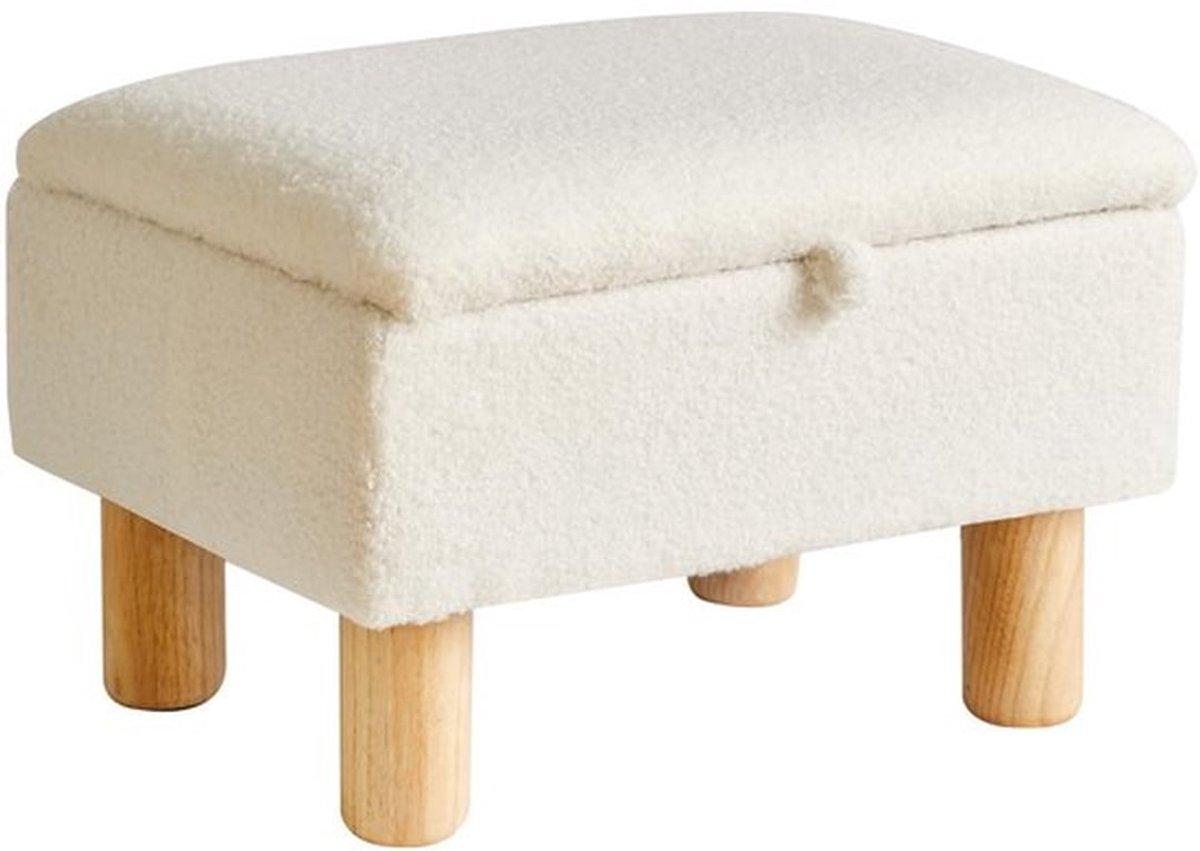Voetenbank met opbergruimte - Kunstteddybont - Houten poten - Scandinavisch design - 40 cm diep - 24 cm hoog - Poef