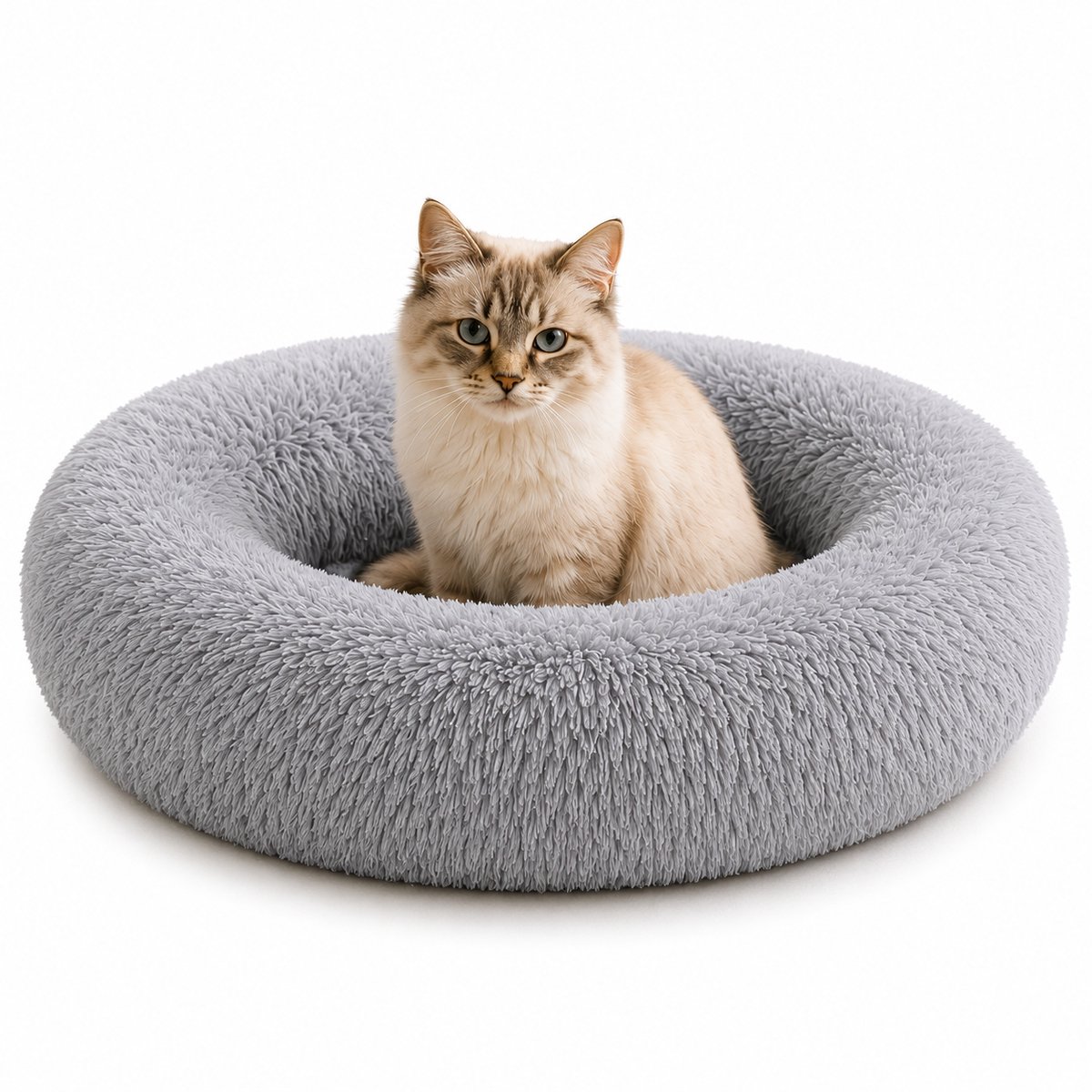 belviona Donut kattenbed, zacht pluche & verhoogde Rand Ø60 cm lichtgrijs