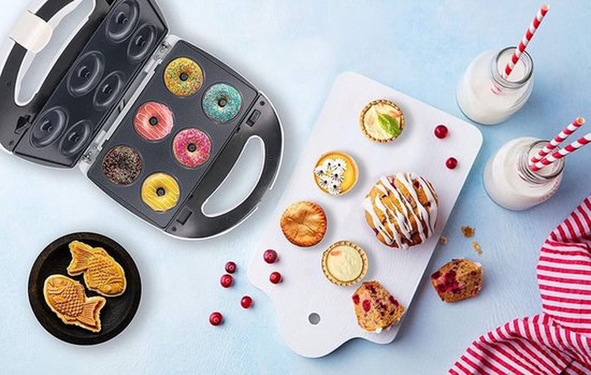 SnelShoppen - Mini Donut Maker, Mini Cake en Quiche Maker, Taiyaki Maker - 3 In 1 Dessert Maker met 3 Verwisselbare Platen - Wit 220-240V 50/60Hz 700-