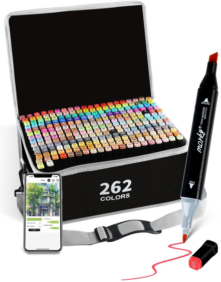 Solidchoice - 262 Kleuren Alcohol Markers met App en Opbergdoos