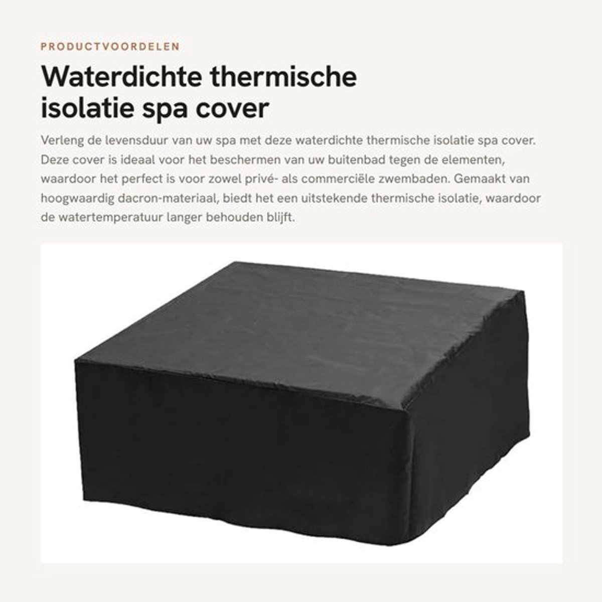 Spa Cover Waterdicht - Thermische Isolatie - Dacron Materiaal - Bescherming tegen Vuil - Eenvoudige Installatie - 240 x 240 x 85 cm - Zwembadafdekking