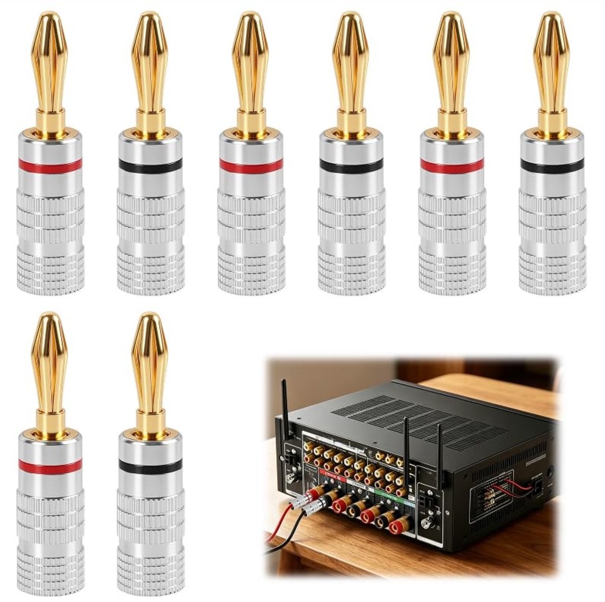 Solidchoice - Gouden Bananenstekker voor Hifi, Set van 8