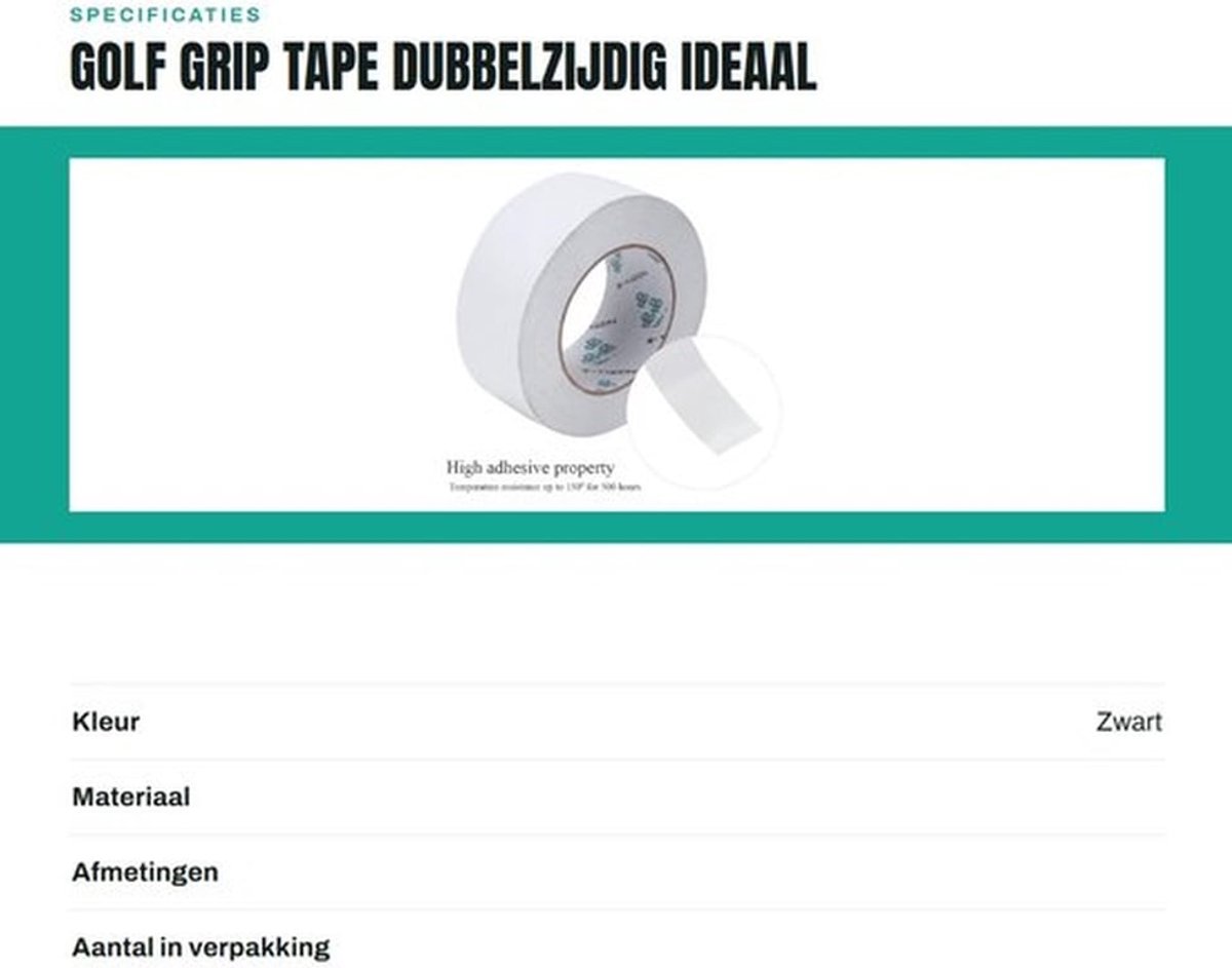 Golf Grip Tape Dubbelzijdig - Golf Grip Plakband - Polyacrylaat - 50mm x 50m - 1 Stuk - 100% Gloednieuw