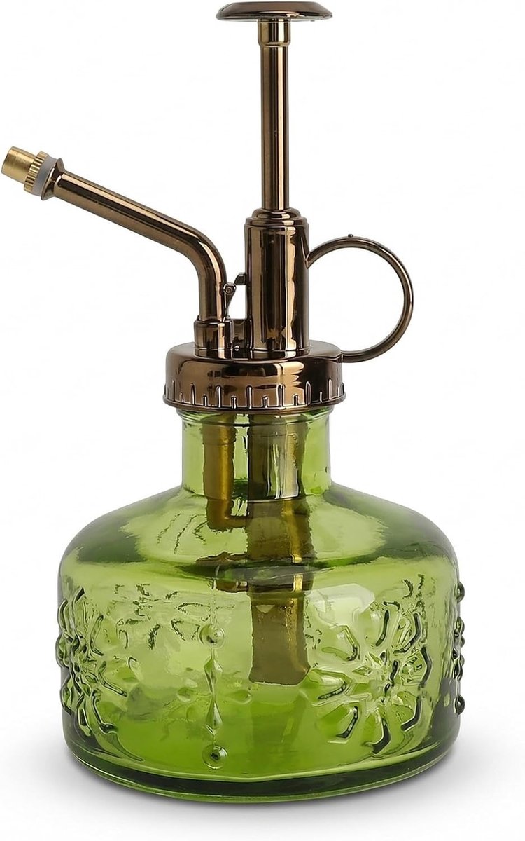 Decoratieve Gieter - Groen - 15,5 x 8,4 cm - Glazen Spuitfles met Druksproeier - Voor Kamerplanten en Kantoor
