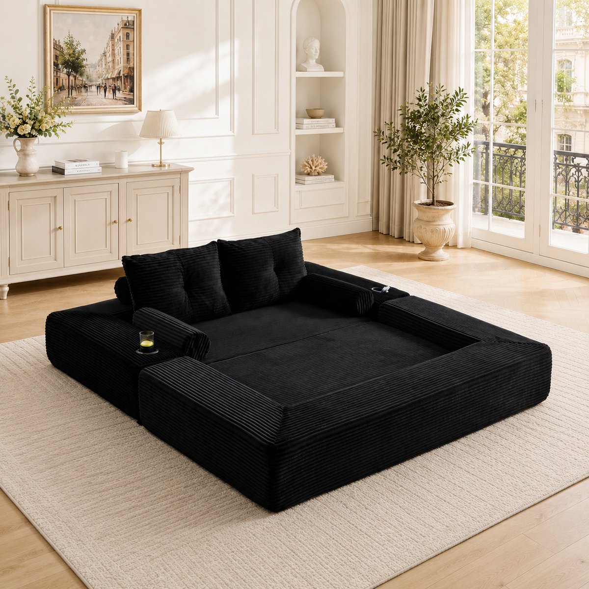 MODFU - Slaapbank - Corduroy - Zwart - 2 Persoons