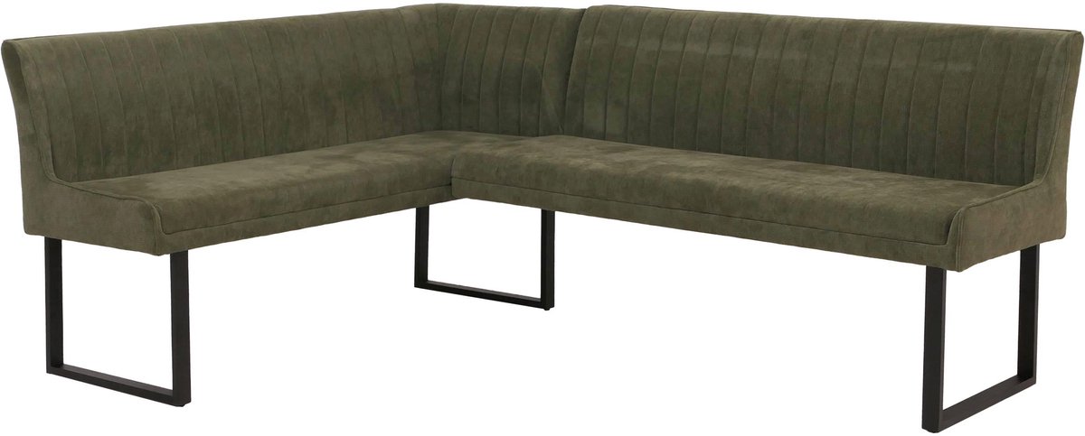 Hoekbank MCW-O82, eetkamerbank Bank, Öko-Tex (310 g/m²) Chenille stof/textiel Metaal 159 x 210 cm ~ groen