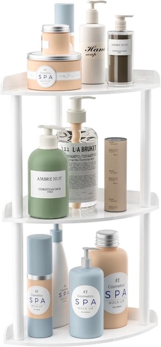 Hoekorganizer 3 niveaus - Acryl - 18 x 18 x 40 cm - Badkamerorganizer - Cosmetica/Parfum - Toiletartikelen - Schokbestendig - Opbergrek