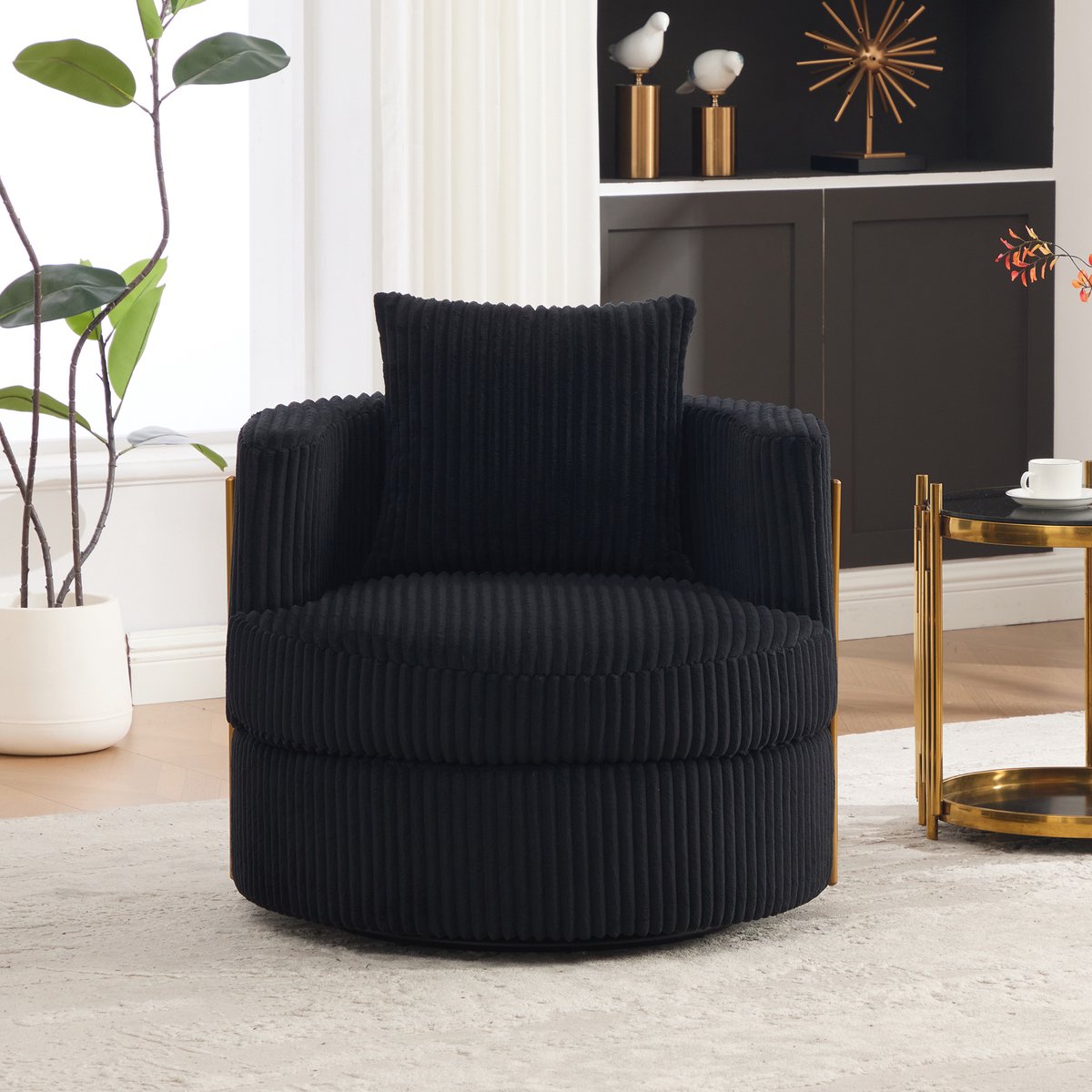 MODFU - Fauteuil - 360° Draaibaar - Cord - Opbergruimte - Zwart