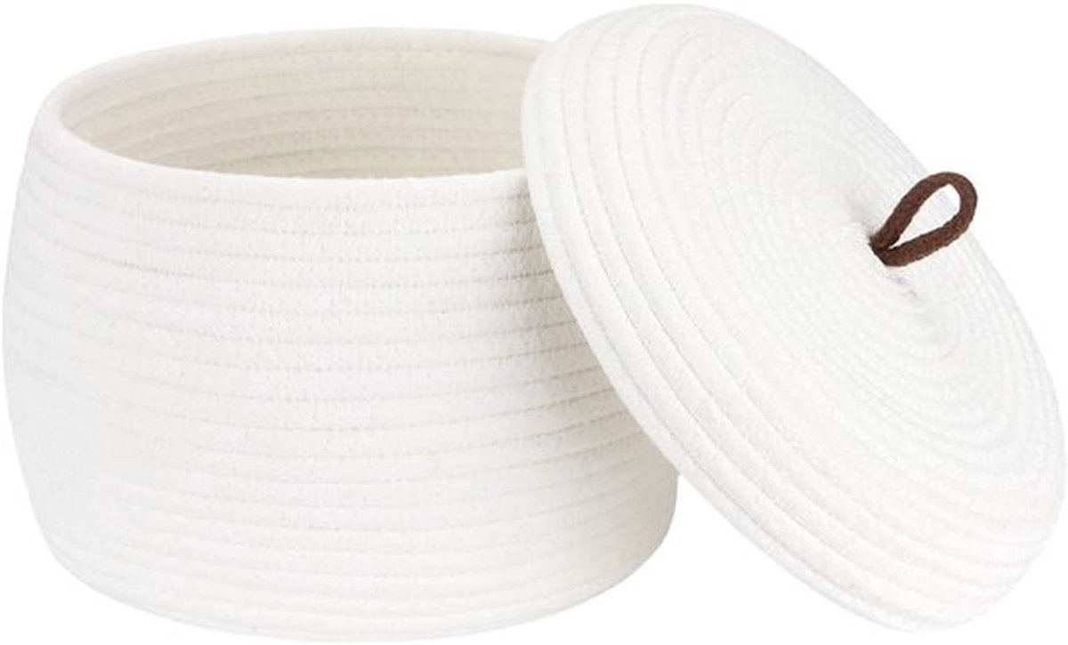 JHUBERS- Opbergmand Ronde Katoenen Touw - Opbergmand met Deksel - Multifunctionele Organizer - 10 x 7,5 Inch - Ruime Opbergaccessoires - Ideaal voor Thuis - Opbergdoos