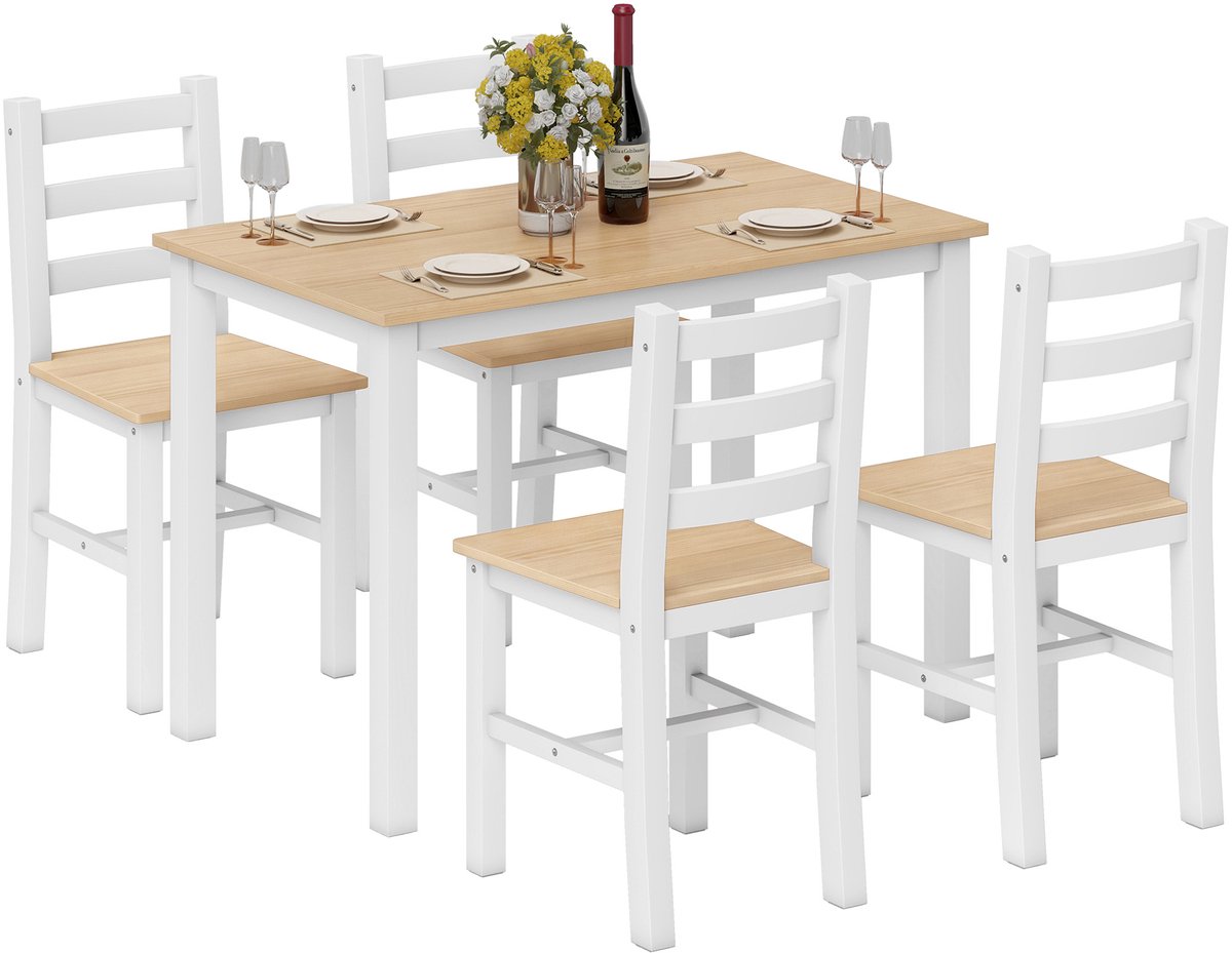 HOMCOM Dining Table Set-Kiefernholz-108 x 65 x 75 cm-Natur/Weiß