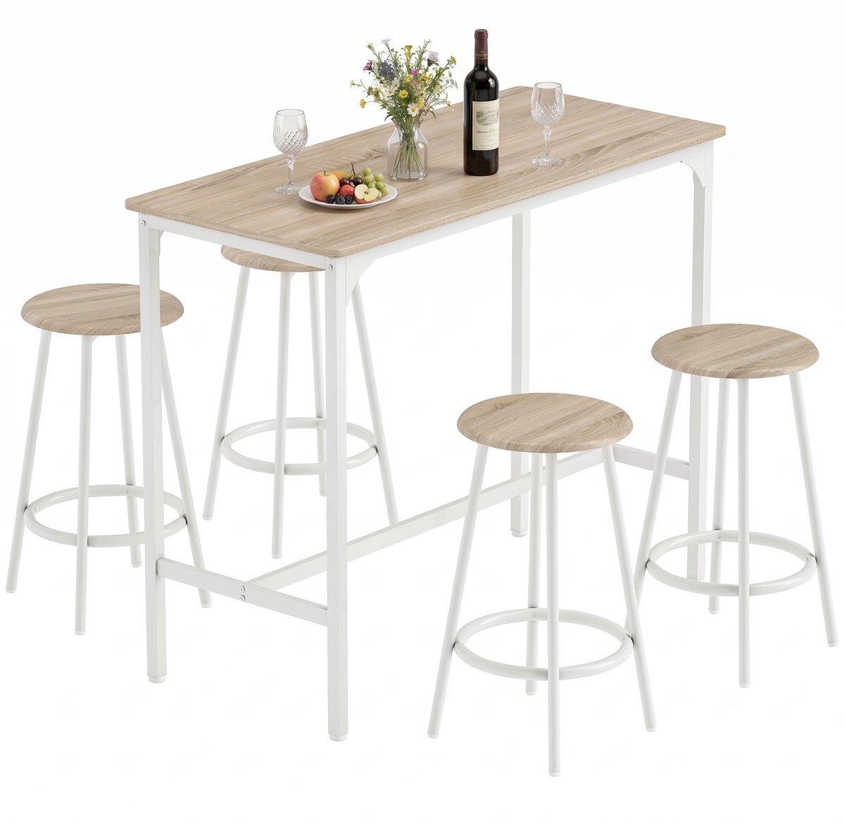 HOMCOM Bar Table Set-MDF, Metall-110L x 50B x 89,5H cm-Eiche