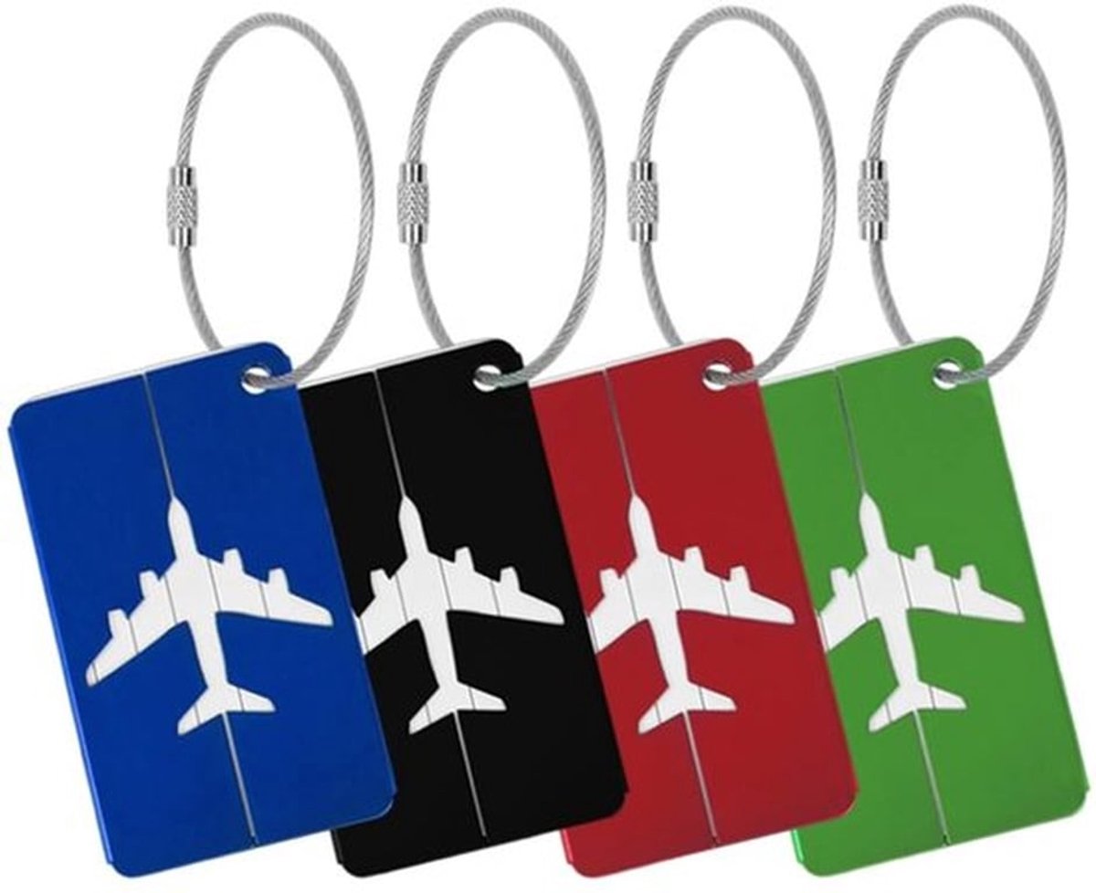 Bagagetags 4 Stuks - Aluminiumlegering - Kofferlabels - Adreslabels - Herbruikbaar - Waterdicht - Privacy Bescherming