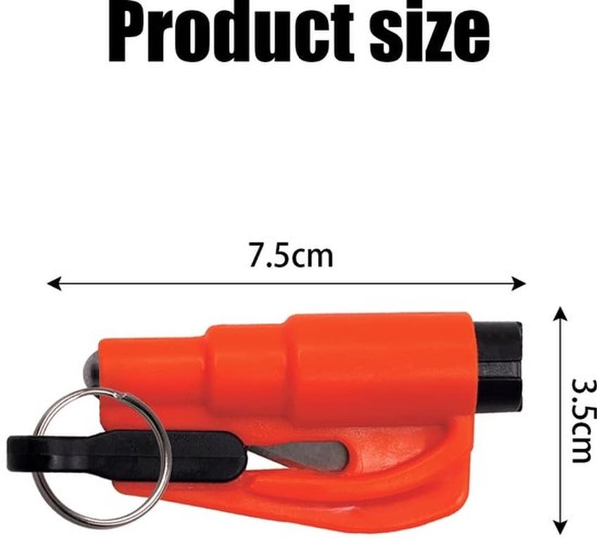 Veiligheidsaccessoire 2-in-1 - Noodmes/gordelsnijder - Glasbreker - Sleutelhanger - Stalen hamerkop - 35 x 75 mm - Veiligheidshamer
