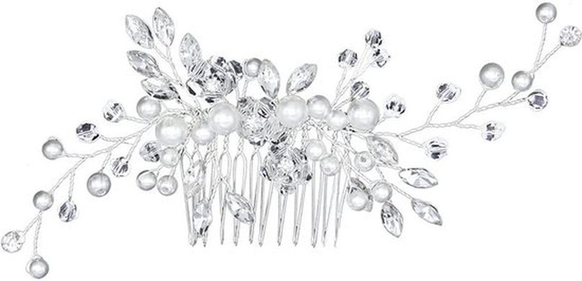Bruid Kam Elegant - Hoofdtooi - Haaraccessoire - Parel Sieraden - Legering - Afmetingen 13 x 6 cm