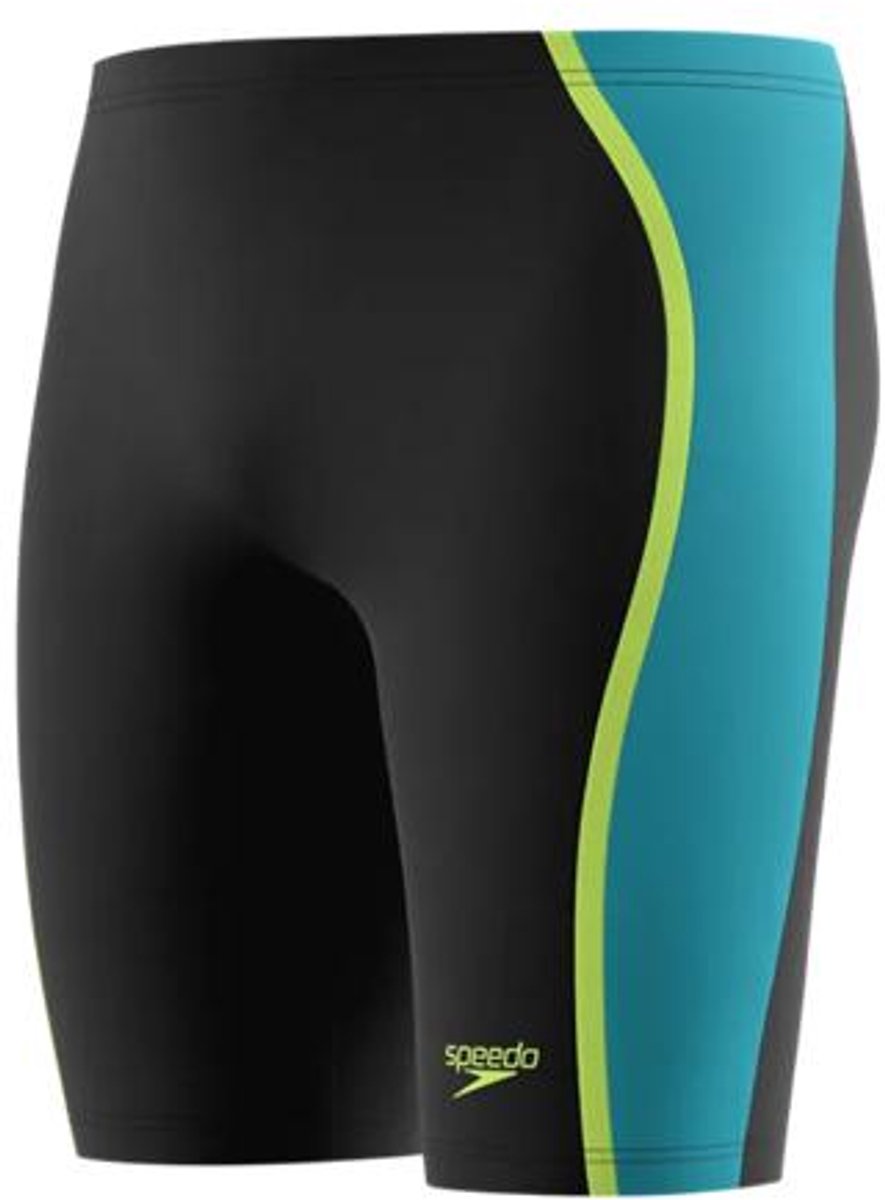Speedo Solid Splice Jammer Heren - Chloorbestendige Zwembroek Heren - Kleurvaste Lange Zwemshort Heren - Sportzwembroek Heren met Trekkoord - Zwart/Groen - XXL