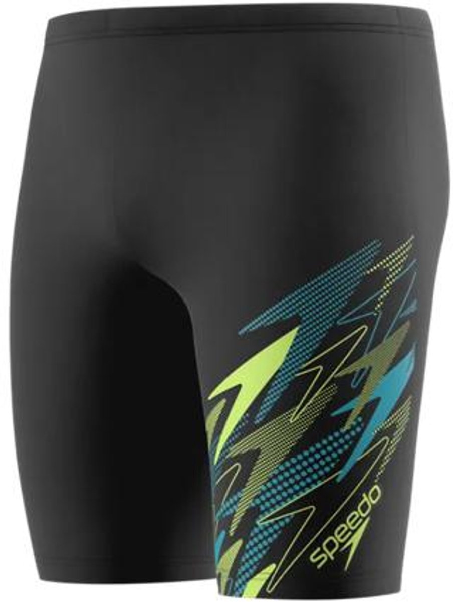 Speedo Medley Logo Jammer Heren - Lange Zwemshort Heren met Vormvaste Pasvorm - Zwembroek Heren met Ondersteunende Voering - Sportzwembroek Heren met Trekkoord - Zwart/Groen - XS