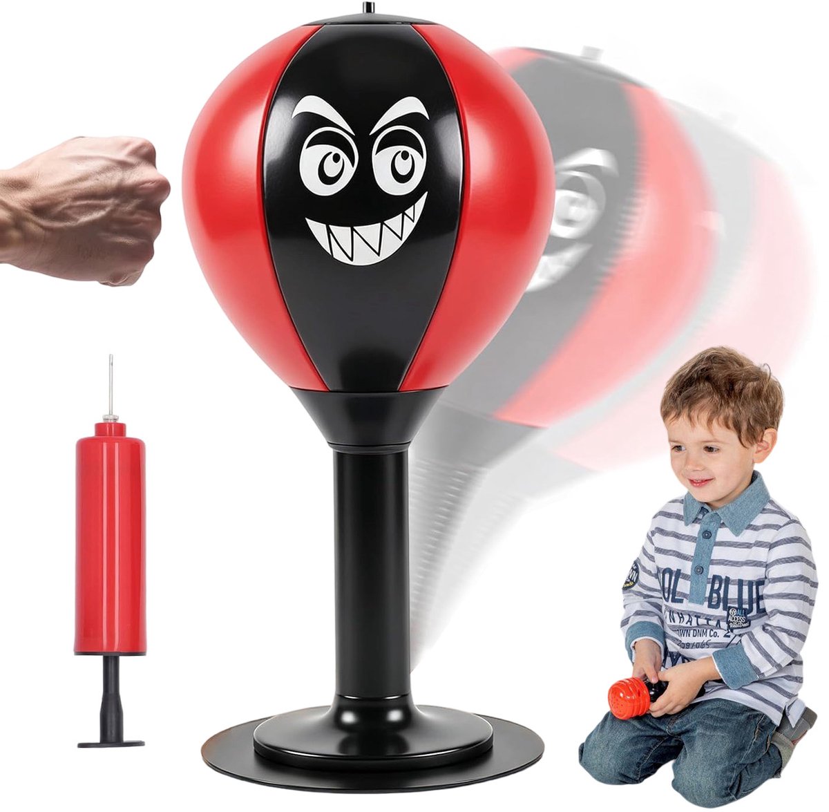 Boksbal Bureau - Bokszak - Tafelboksbal - Boxing Bag - met Zuignap - Synthetisch Leer Slijtvast - Stress Verlichten & Focus Verbeteren - Reactietraining - Voor Volwassenen & Kinderen - Kantoor & Thuis