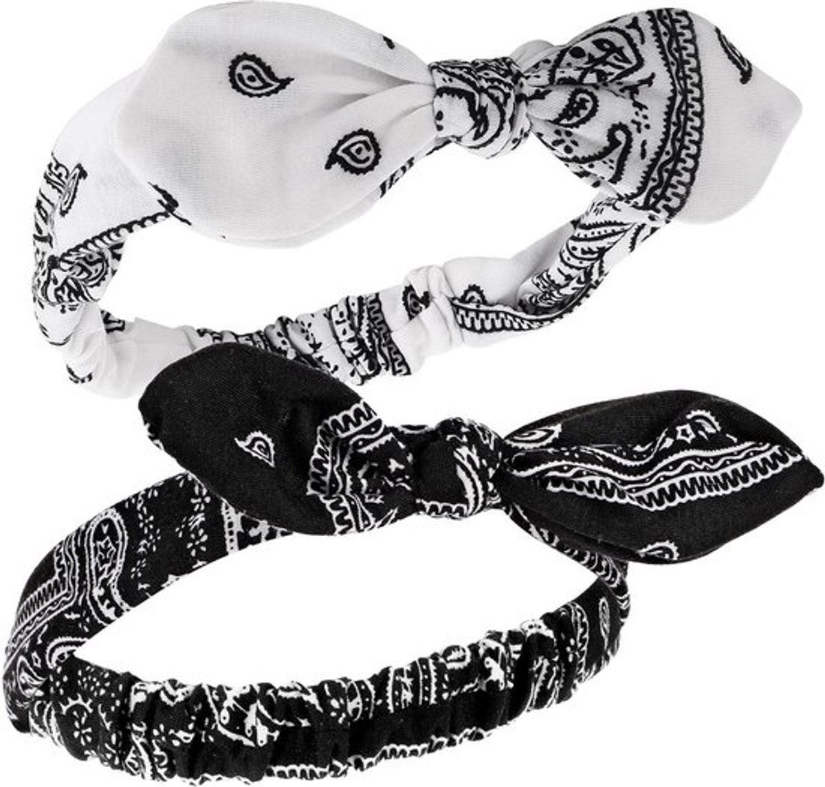 Set van 2 Vrouwelijke Stretch Haarbanden in Boho-Stijl met 90s Print - Zwart en Wit Accessoires voor Haarstyling
