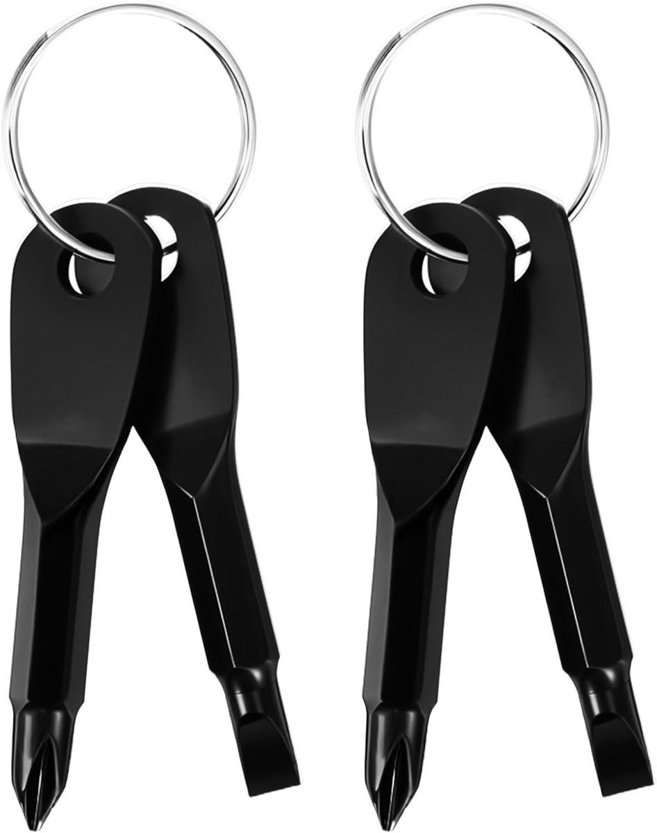 *** 2 Stuks Schroevendraaier Sleutelhanger Set – Platkop & Kruiskop Mini Tool – 2x Duo Stalen Sleutelhanger Gereedschap – Compacte Schroevendraaier voor Sleutelbos van Heble® ***