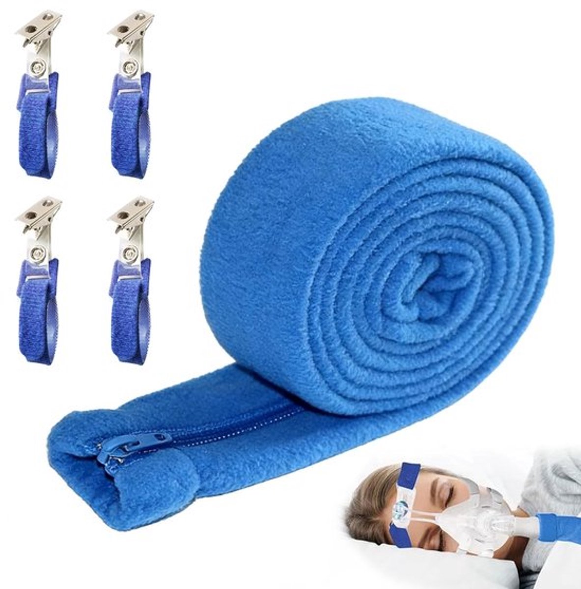 Hoes voor CPAP-slangen met 4 bevestigingsklemmen, isolerende hoes voor ventilatieslangen, bescherming tegen condensvorming en slijtage