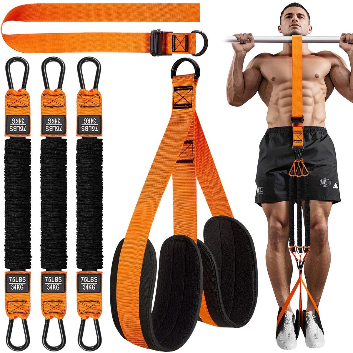 Optrekassistentiebanden Set van 3 - Verstelbare Lengte - Met Metalen Gesp - Latex & Nylon - Voor Pull-Up Training