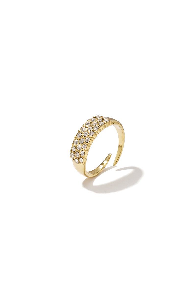 Faye - Minimalistische Strass Ring - Stainless Steel - - Goud