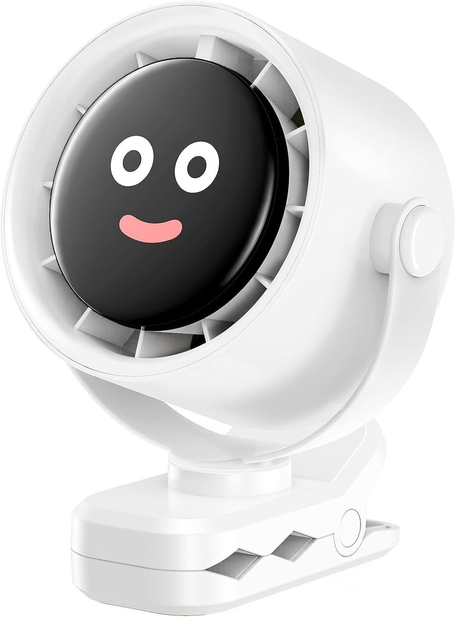 Kleine USB-C Ventilator - Wit - Draagbare Tafelventilator met Klem - Oplaadbaar met 5 Snelheden - Voor Thuis en Kantoor