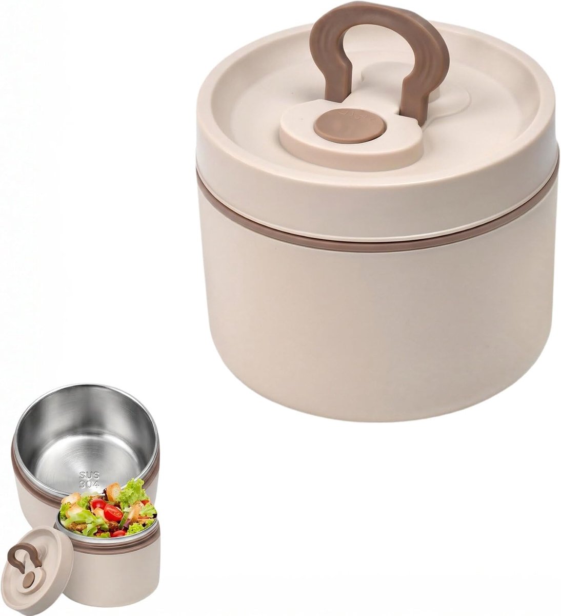 Thermoskan voor eten, 650 ml thermoskom met deksel, roestvrijstalen thermoslunchbox, lekvrije thermosbeker voor warme en koude gerechten (12 * 9,5 cm)