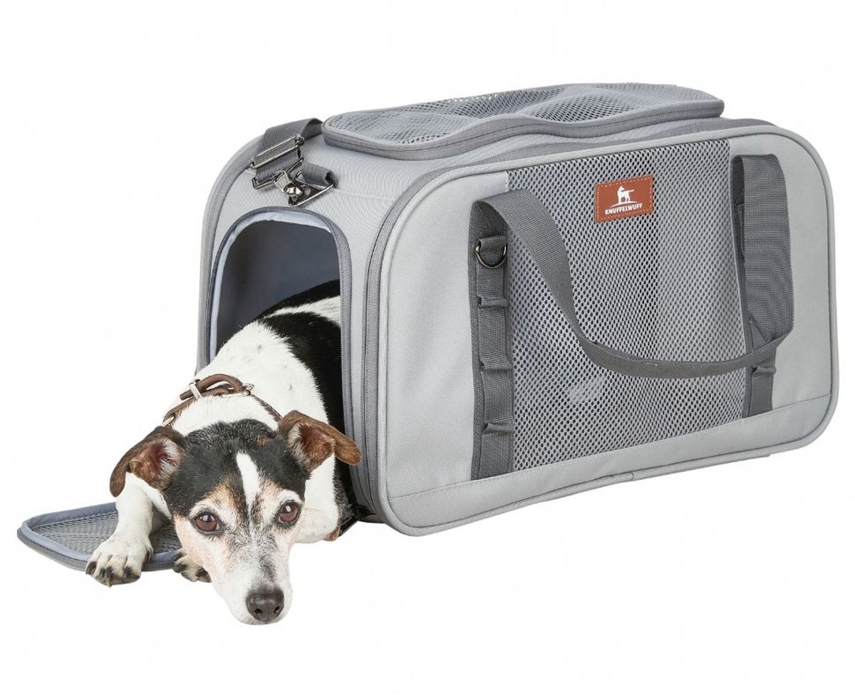 Knuffelwuff hondentransporttas – opvouwbare transporttas met ventilatie, ritssluitingen en zijvak voor poepzakjes S 23x48x27 cm