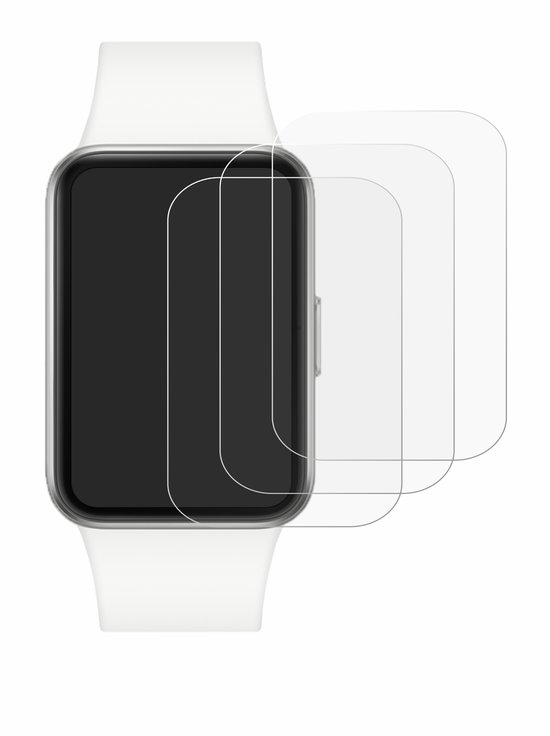 Transparante screenprotectors op een witte smartwatch met witte band.