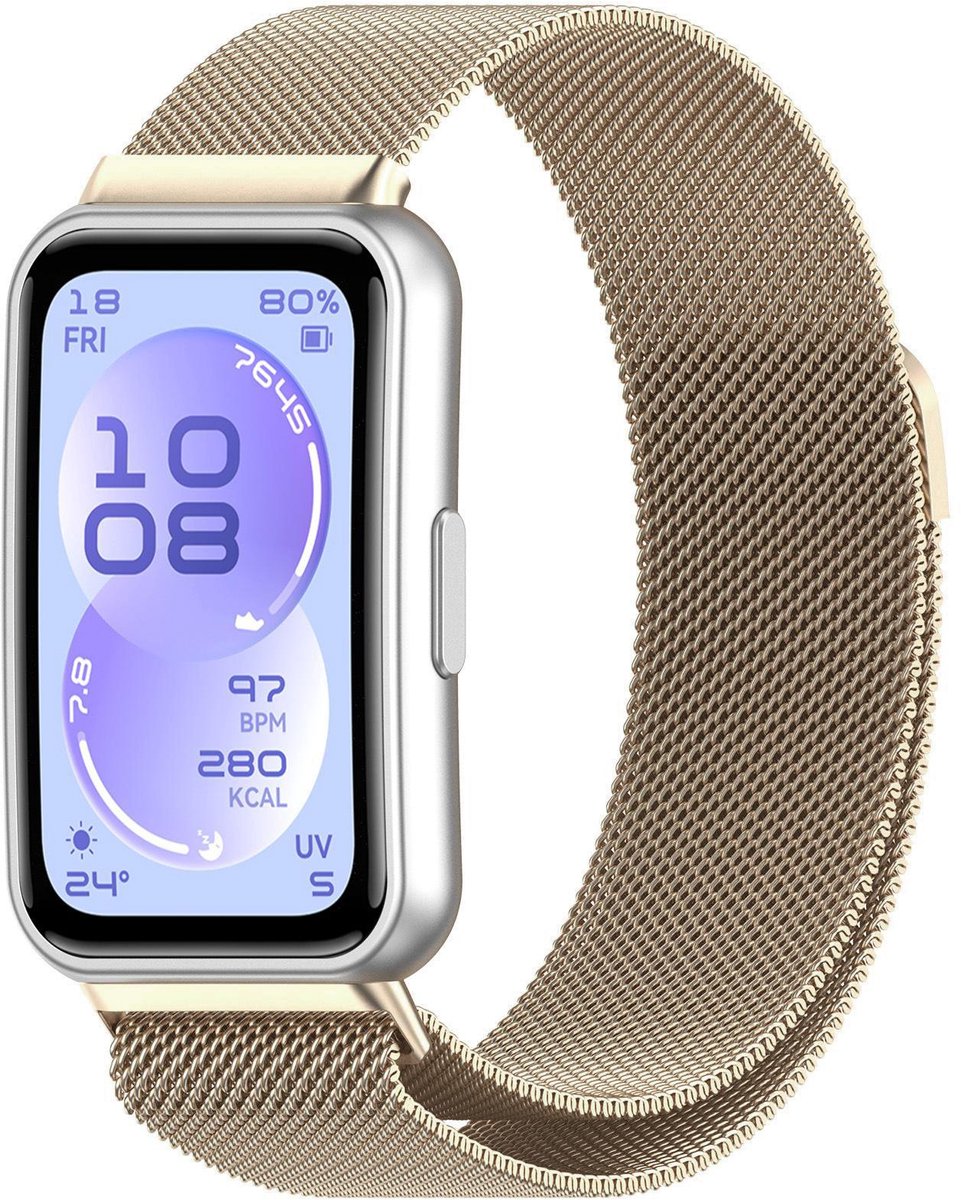 By Qubix - Milanese bandje - Vintage goud - geschikt voor Huawei Band 11 / 11 pro