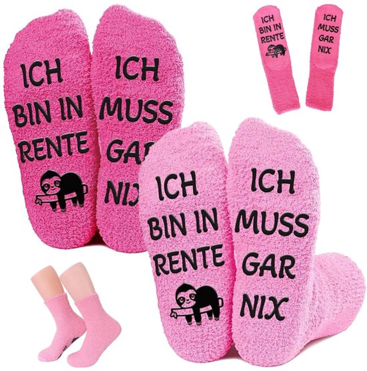 Sokken Antislip - 2 Paar Koraalwollen Sokken - Grappige Tekst "IK BEN MET PENSIOEN" - Comfortabel - Perfect Pensioencadeau - Zacht en Ademend - Funsokken