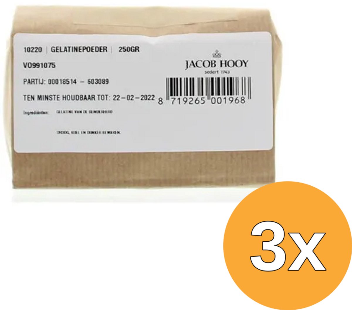3x Jacob Hooy Gelatinepoeder (250 gr)