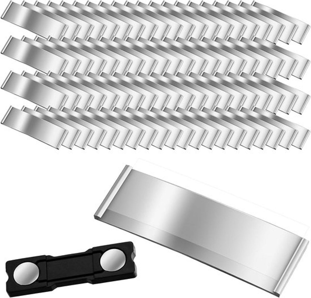 Aluminium naambordjes met dubbele magneet - Professioneel naamplaatje voor papier - Anodiseerd gebogen transparant naamplaatje - 100 stuks