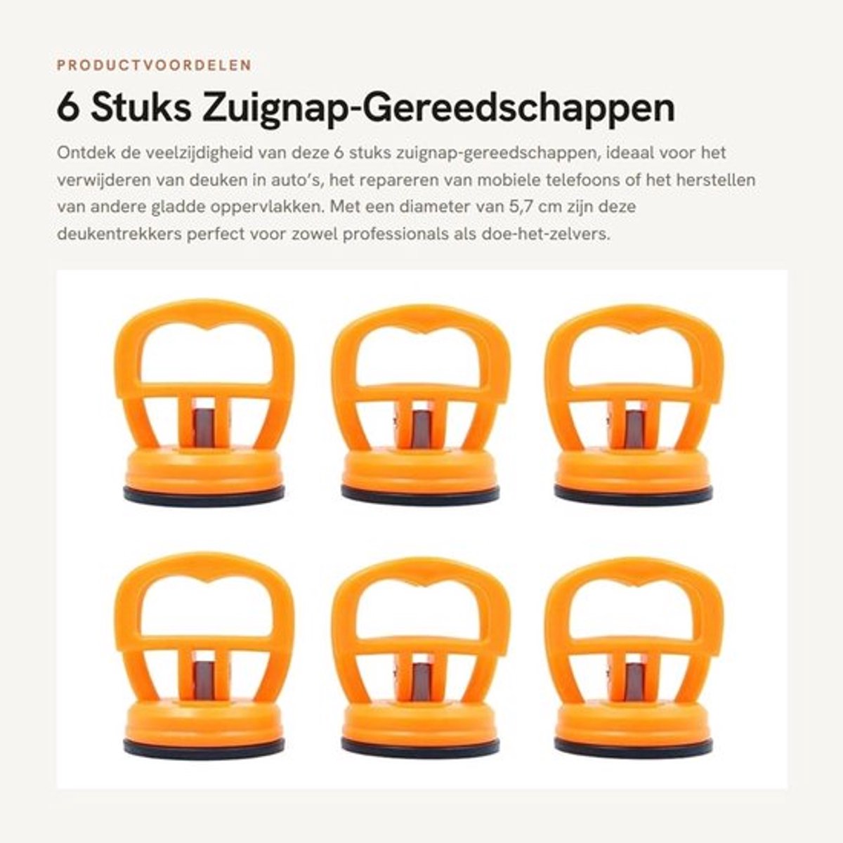 Zuignap-gereedschappen 6 stuks - Deukentrekker - Geschikt voor mobiele telefoon/laptop/tablet - ABS/siliconen - 5,7 cm diameter