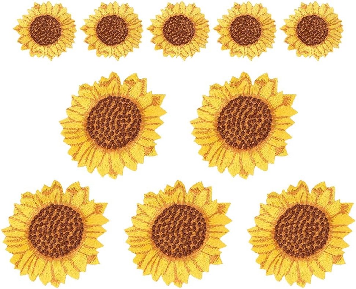 10 Stuks Geborduurde Zonnebloem Strijkapplicaties voor Creatieve DIY Projecten, Kleding, Tassen en Scrapbooking