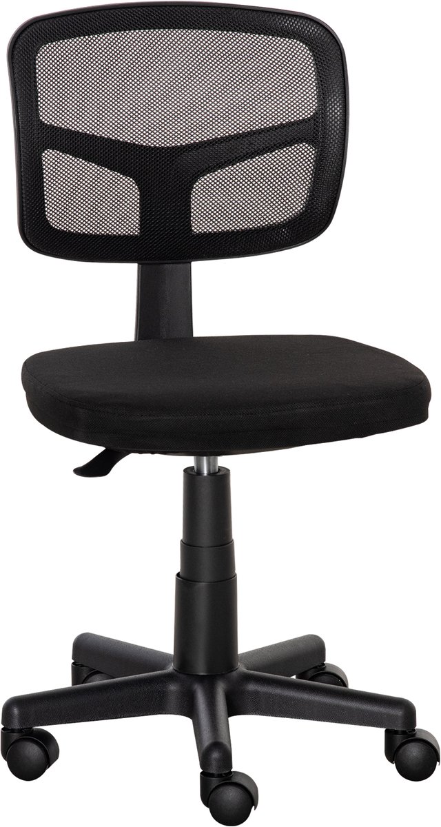 Zwarte Ergonomische Bureaustoel 43 x 48 x 77,5-89,5 cm, Hoogteverstelbare Draaistoel, Computerstoel, Kantoorstoel, Schrijfstoel, Mesh Rugleuning, Zonder Armleuningen, 360° Draaibaar, met Wielen, Ruimtebesparend, Tot 120 kg
