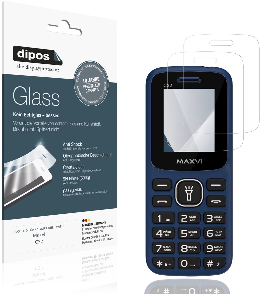 dipos – 2x Pantserfolie geschikt voor Maxvi C32 | 9H Screenprotector