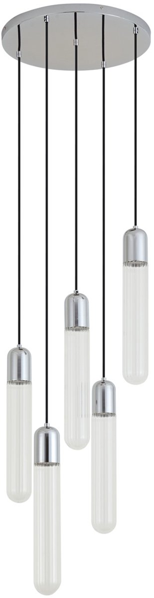 Qazqa art deco hanglamp - Walcott - chroom, rond, 5-lichts, 42.5cm, ideaal als woonkamer lamp
