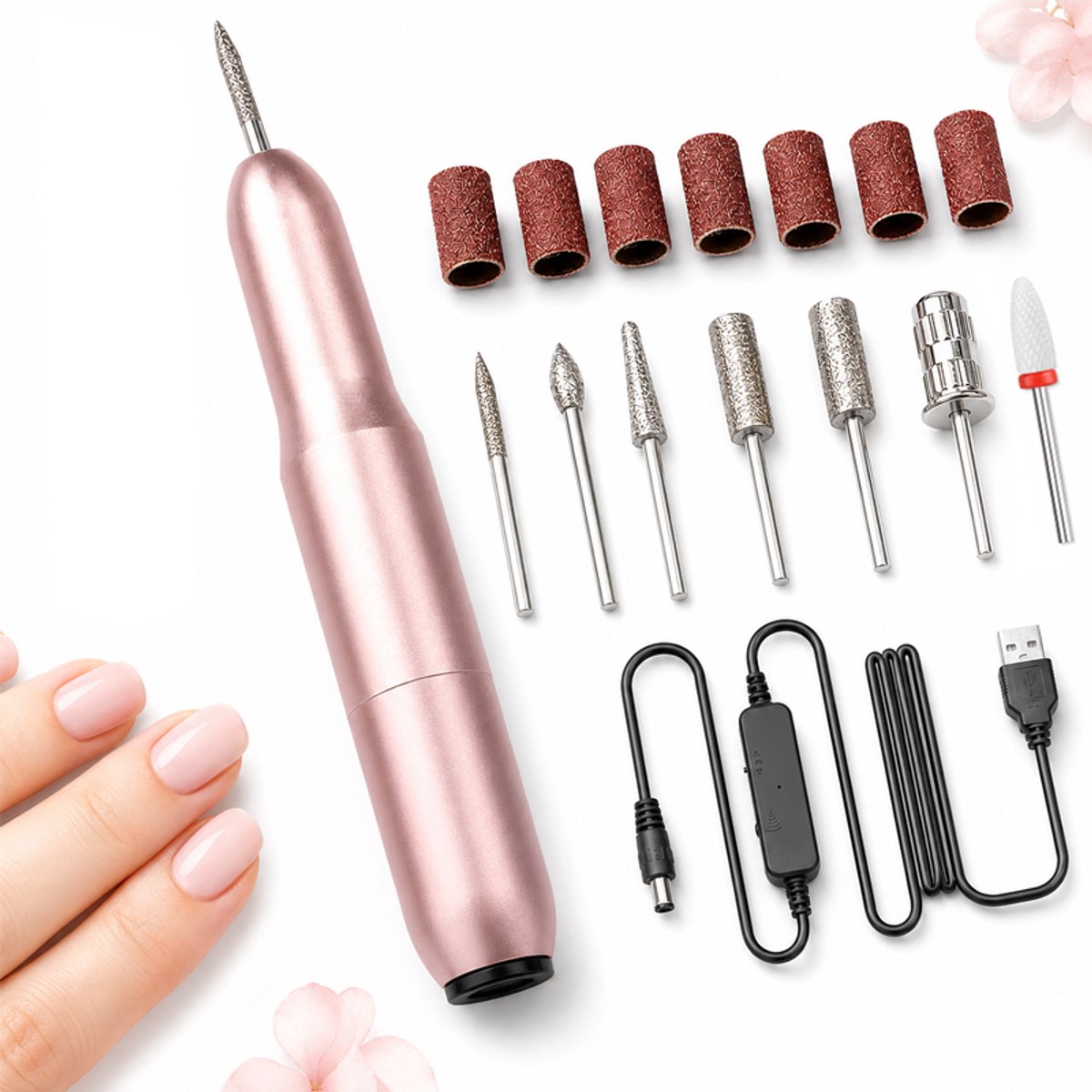 VHV-Elektrische nagelvijl - Instelbaar tot 20.000 rpm - Twee draairichtingen - Compacte nagelfrees voor manicure en pedicure - Voor gel-, acryl- en natuurlijke nagels - Met USB-kabel - Inclusief 7 slijpkoppen - Paars