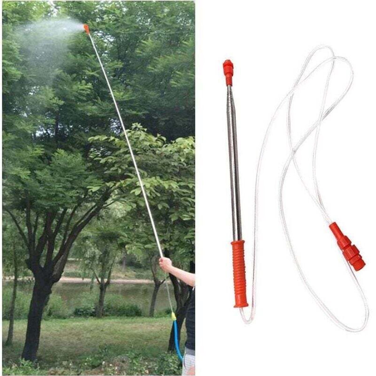 Een 2,3 geschikt voorer lange telescopische handsproeier geschikt voor drukspuit geschikt voor het besproeien van bomen, irrigatiesystemen en tuintanks geschikt voor pesticiden.