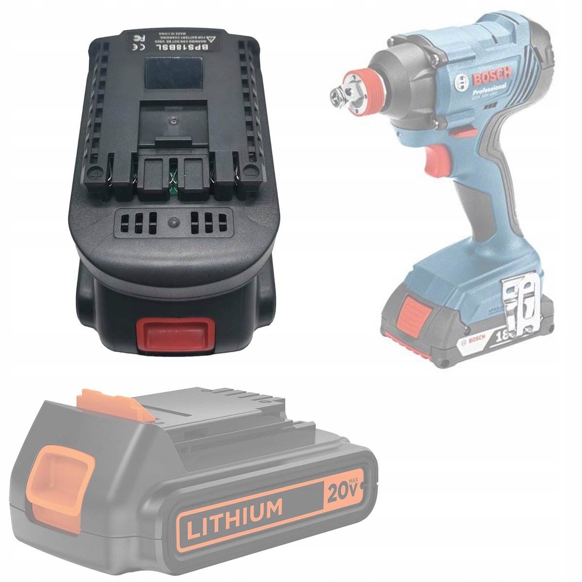 Rosfix Adapter Vervanging BPS18BSL - Accuconverter 18V Niet voor Laden - Geschikt voor Bosch, Black&Decker