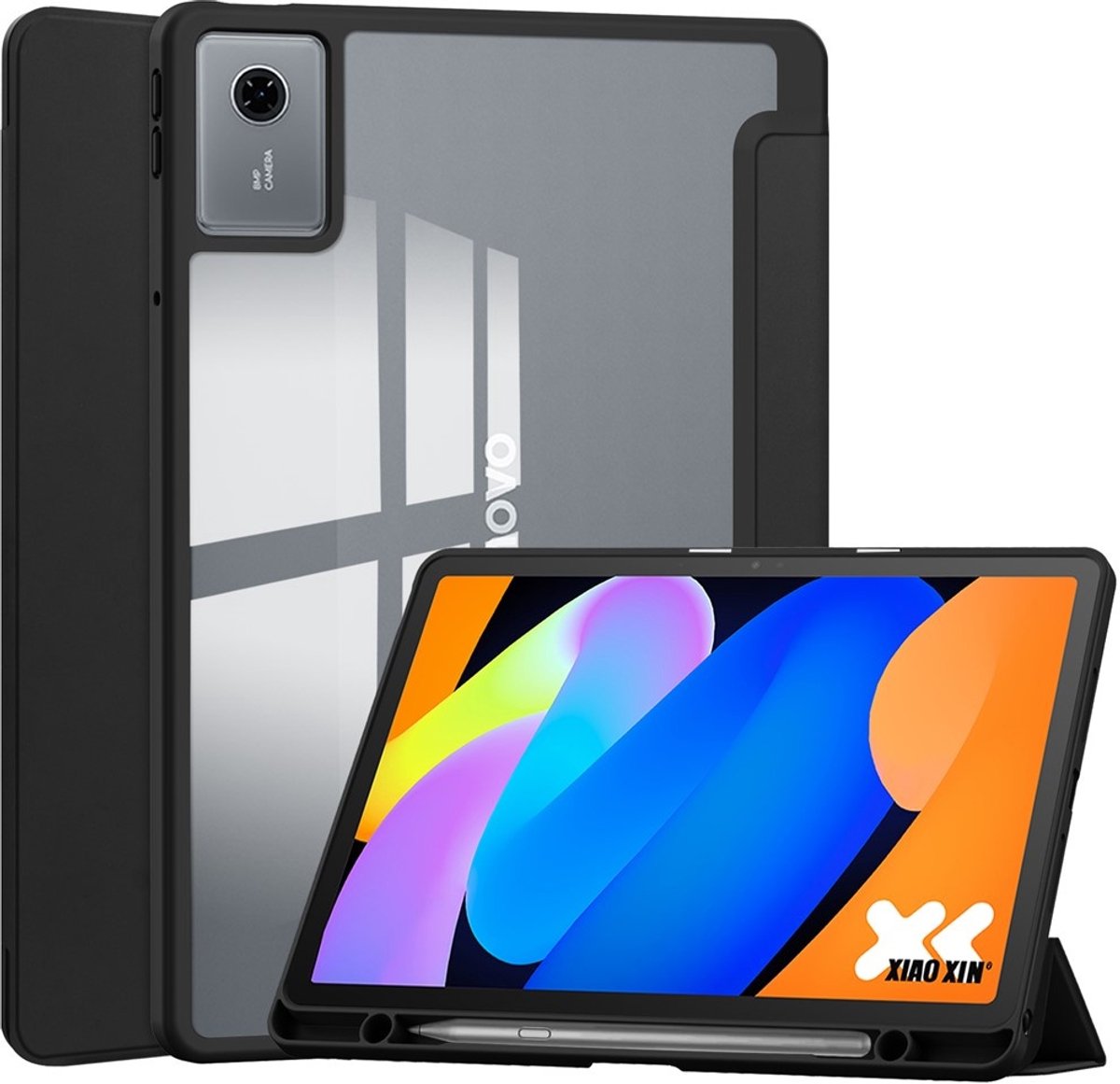Coverup Tablethoes geschikt voor Lenovo Idea Tab 11 Hoesje - Tri-Fold Folio Case met Wake/Sleep en Stylus-houder - Zwart