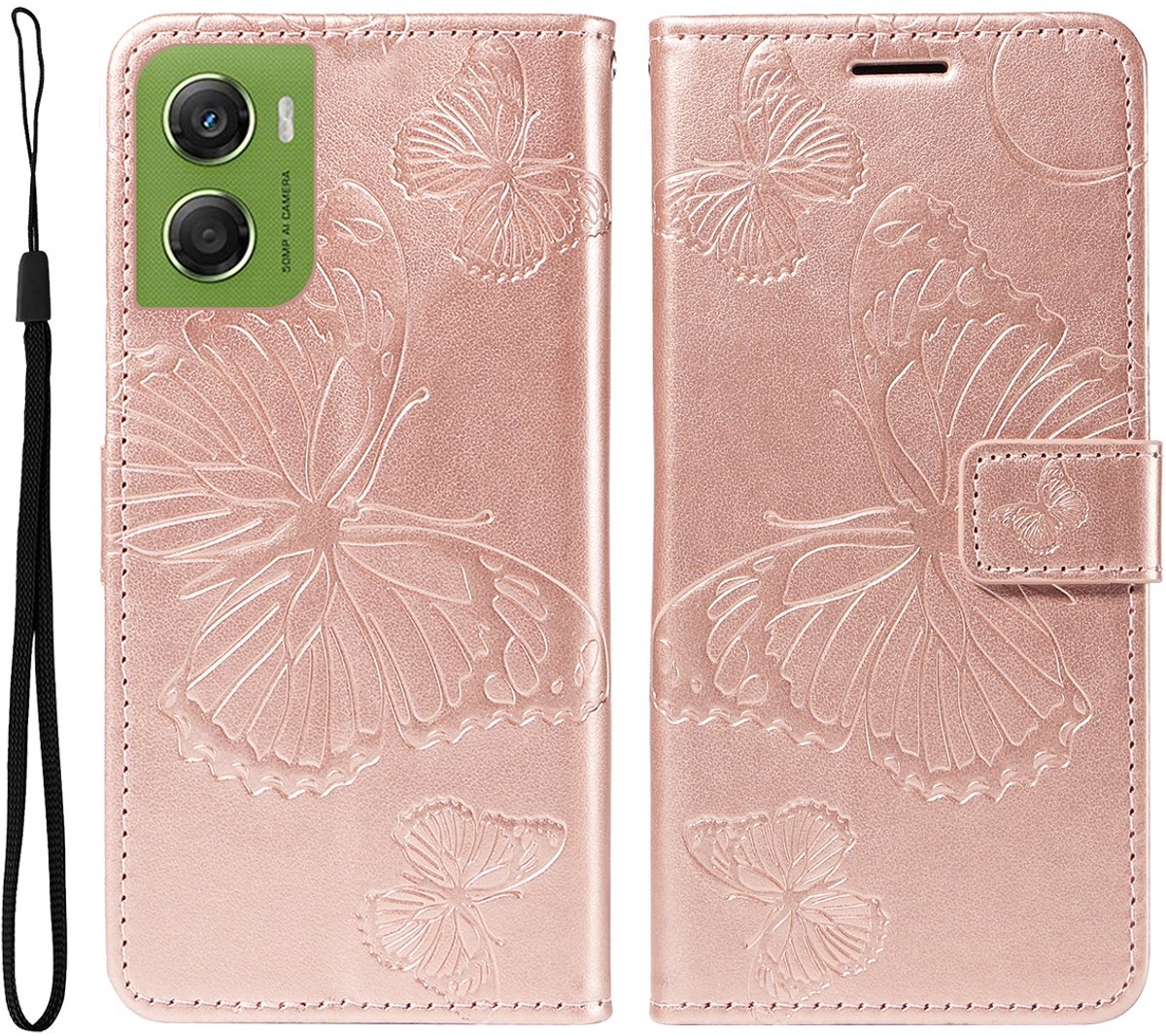 Coverup Hoesje - Geschikt voor Motorola Moto G06 / G06 Power Hoesje - Coverup Vlinders Book Case - Rose Gold