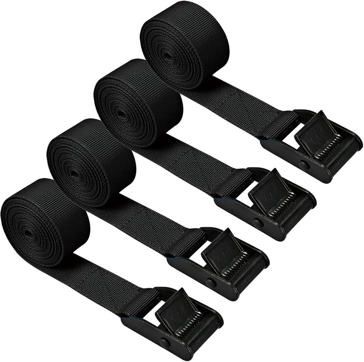Spanbanden - 2 meter - 4 stuks - Fiets spanbanden - Sjorbanden / Fiets spanbanden met klemgesp - Bindriemen - Spanriemen - Sjorbanden - Bevestigingsriemen - Voor Motorfietsen, SUP's, kajaks, kano's, trailers, lading, vrachtwagens, bagage - Zwart