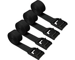 Spanbanden - 2 meter - 4 stuks - Fiets spanbanden - Sjorbanden / Fiets spanbanden met klemgesp - Bindriemen - Spanriemen - Sjorbanden - Bevestigingsriemen - Voor Motorfietsen, SUP's, kajaks, kano's, trailers, lading, vrachtwagens, bagage - Zwart